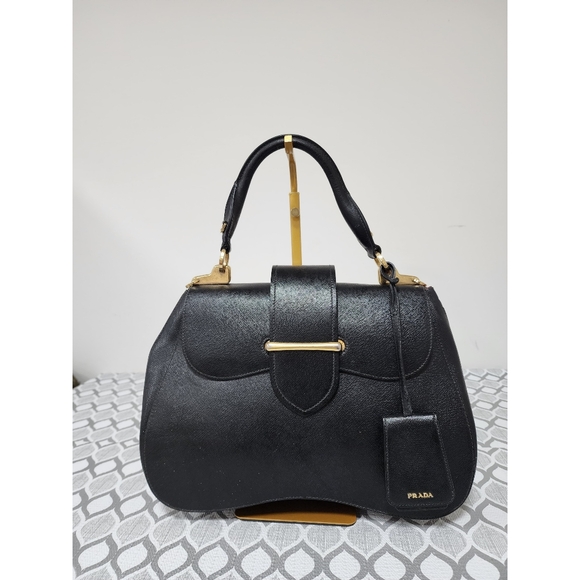 Prada Saffiano Lux Sidonie Large Handle Bag Black